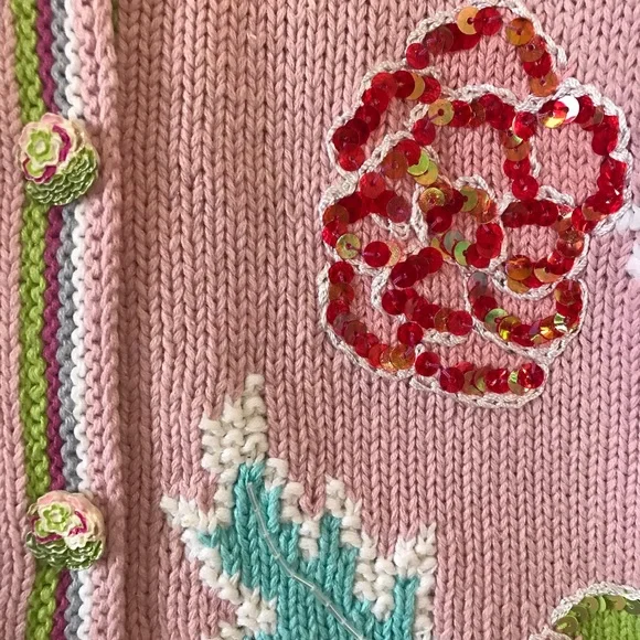 Handknits by Storybook Knits Sequin Peonies Embroidered Cardigan Cottagecore 1X - Picture 13 of 16